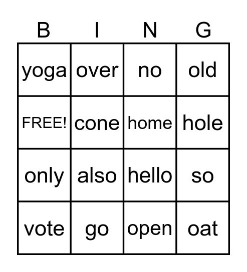 LONG O BINGO! Bingo Card