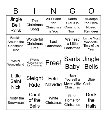 Christmas Song Bingo Card