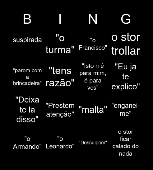 "o turma"" Bingo Card
