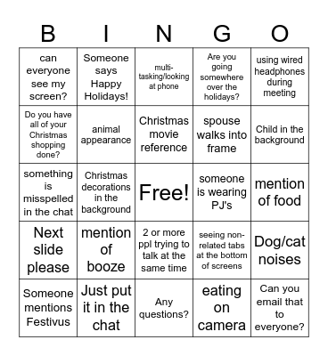Corp Comm Holiday Bingo Card