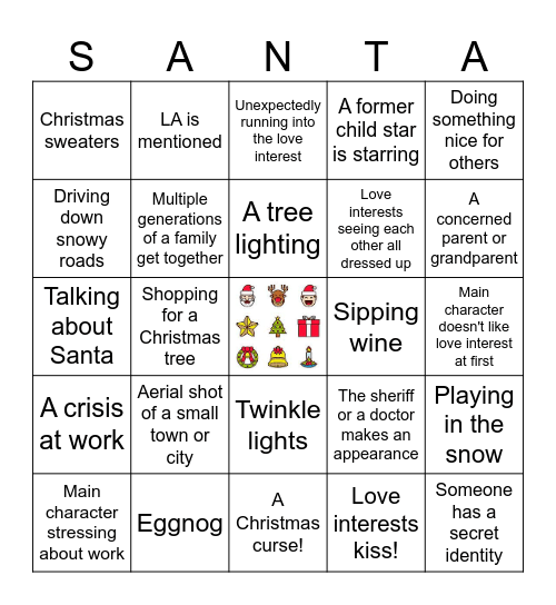 Shitty Holiday Movie Advent 2023 Bingo Card