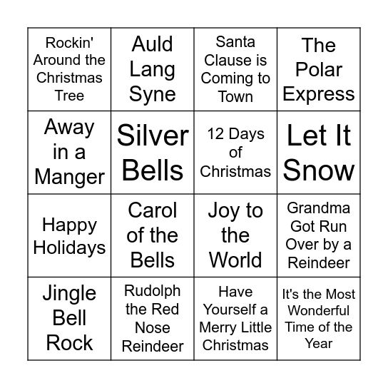 Christmas Song Bingo Card