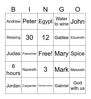 Jesus Bingo Card