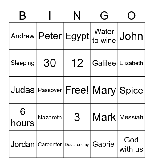 Jesus Bingo Card