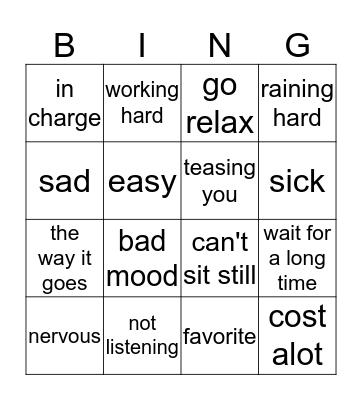 idioms Bingo Card