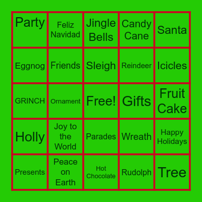 Holiday Words Bingo Card