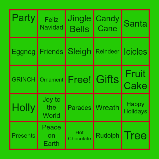 Holiday Words Bingo Card