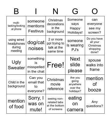 Corp Comm Holiday Bingo Card