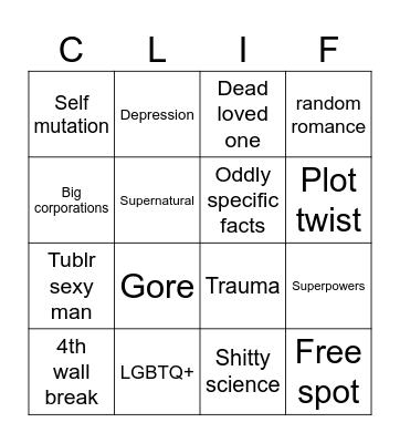 Cliff Bingo Card