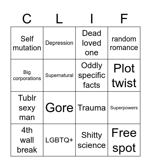 Cliff Bingo Card