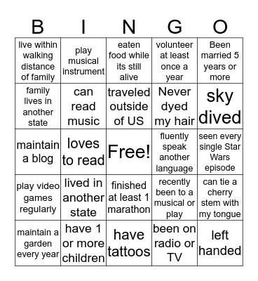 Untitled Bingo Card