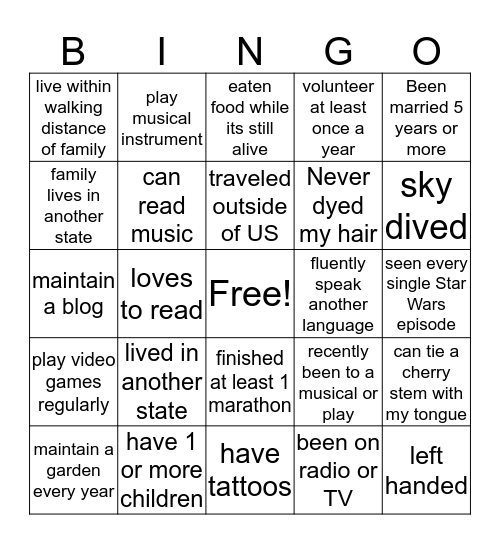 Untitled Bingo Card