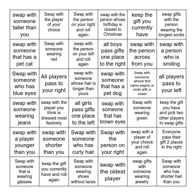 Christmas Gift Exchange Bingo Card