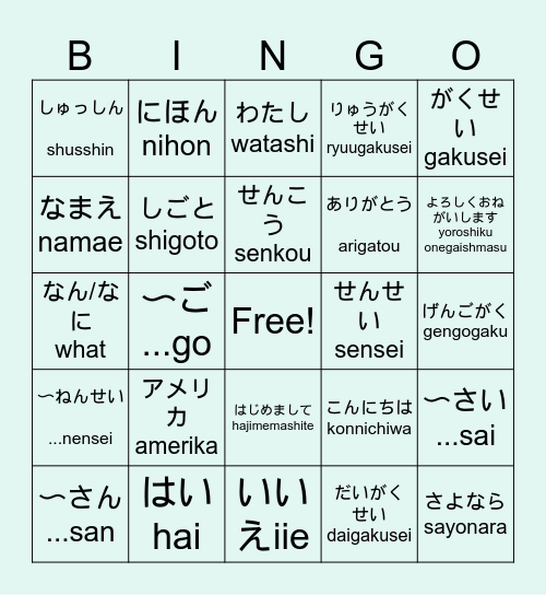 Lesson 1 Vocab Bingo Card