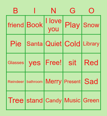 ASL  Christmas Bingo Card
