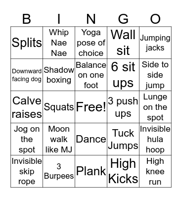 Fitness Bingo Card