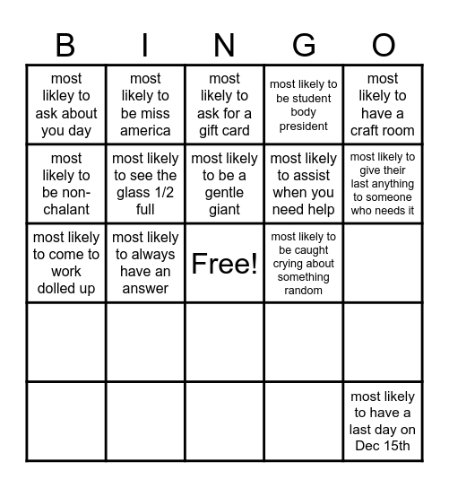 KIDDO BINGO Card