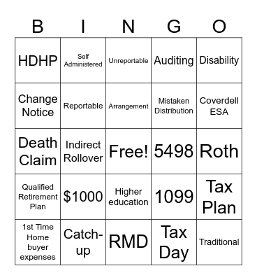 IRA/HSA Bingo Card