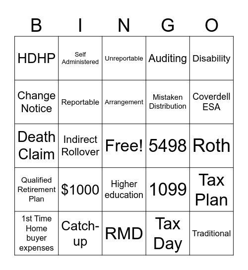 IRA/HSA Bingo Card