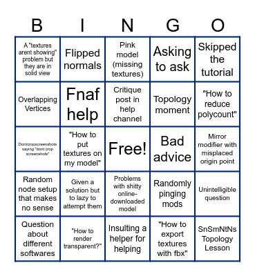 Epic Help Chat Bingo Card