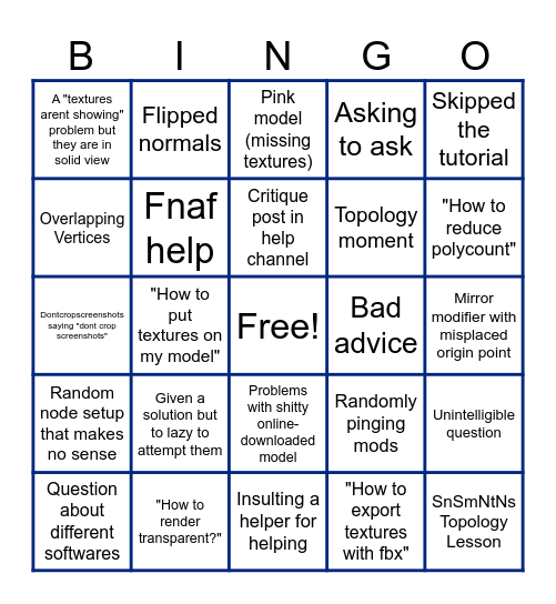 Epic Help Chat Bingo Card