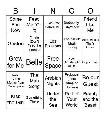 Howard Ashman Bingo Card