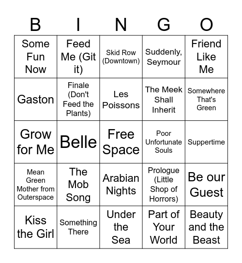 Howard Ashman Bingo Card