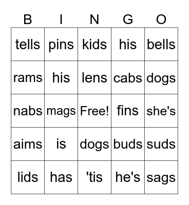 S/second sound (z) Bingo Card
