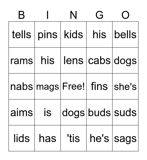 S/second sound (z) Bingo Card