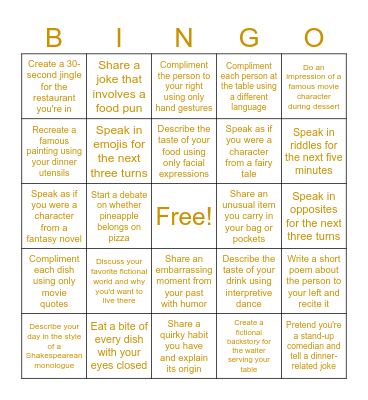 Table Manners Bingo Card