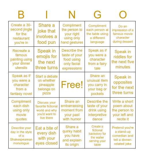 Table Manners Bingo Card