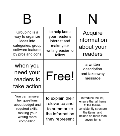 Better Business Writing Bingo Card