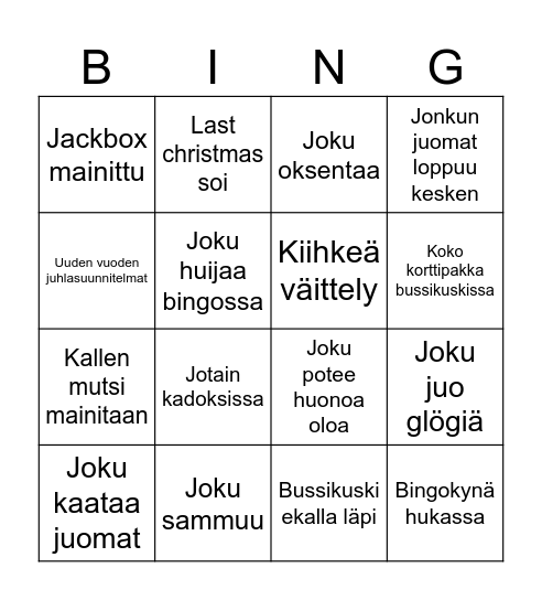 Pikkujoulu bingo Card