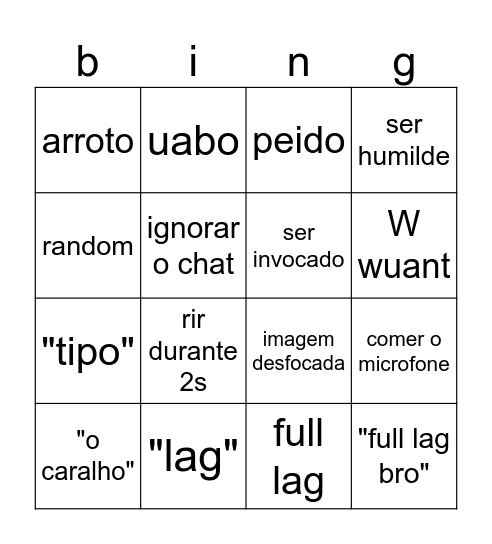 wuant Bingo Card