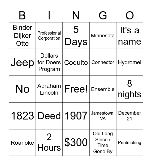 BINGO Card
