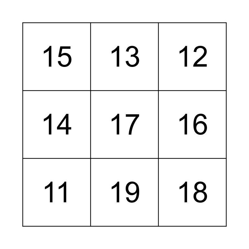 Ten Base Bingo Card