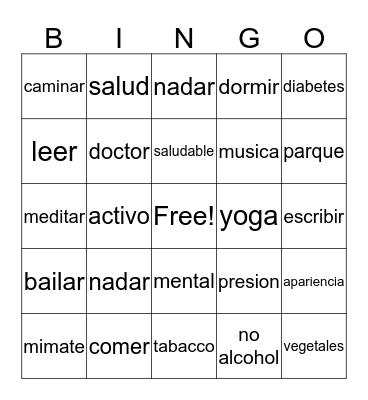 Healthy Bingo Card