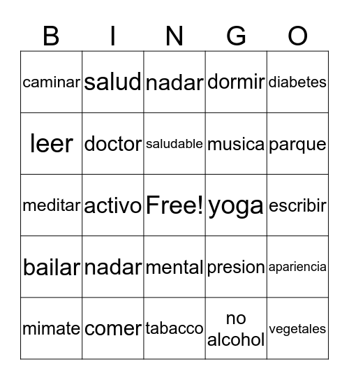 Healthy Bingo Card