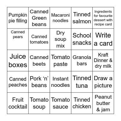 Christmas Food Hamper Ideas Bingo Card
