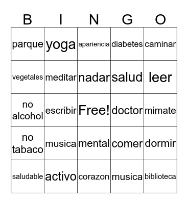 Healthy Bingo Card