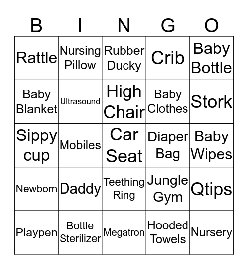 Megatron Baby Shower Bingo Card