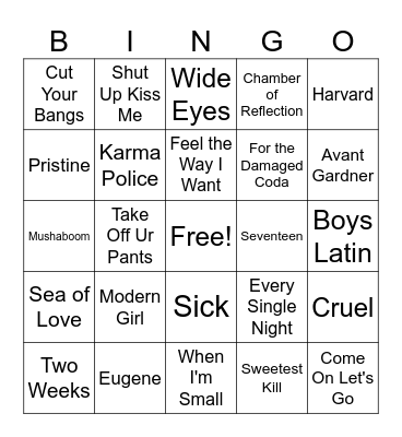 Indie Too Bingo Card