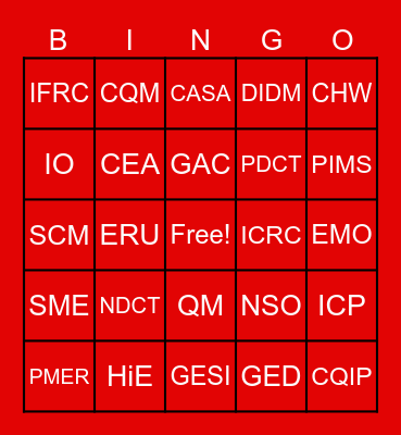 Canadian Red Cross EM Ontario Bingo Card