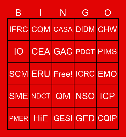 Canadian Red Cross EM Ontario Bingo Card
