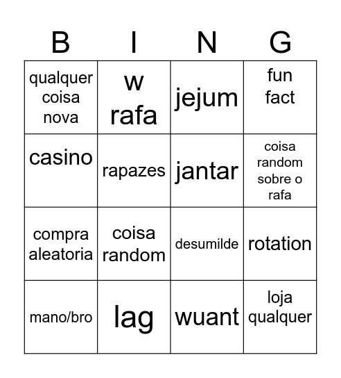 bingo do windoh Bingo Card