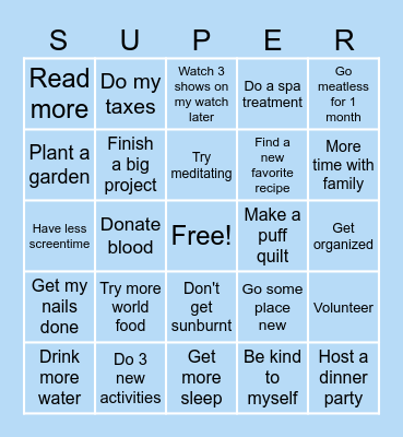 2024 New Years Resolutions Bingo Card