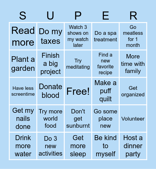 2024 New Years Resolutions Bingo Card