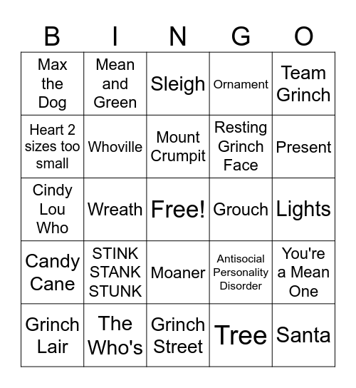 Grinch Bingo Card