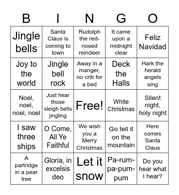 Christmas Music BINGO Card