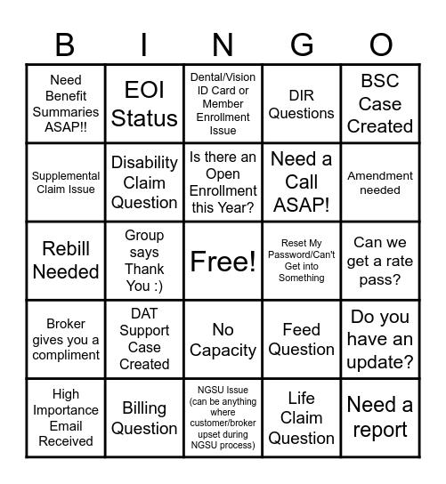 Client Management Bingo Card